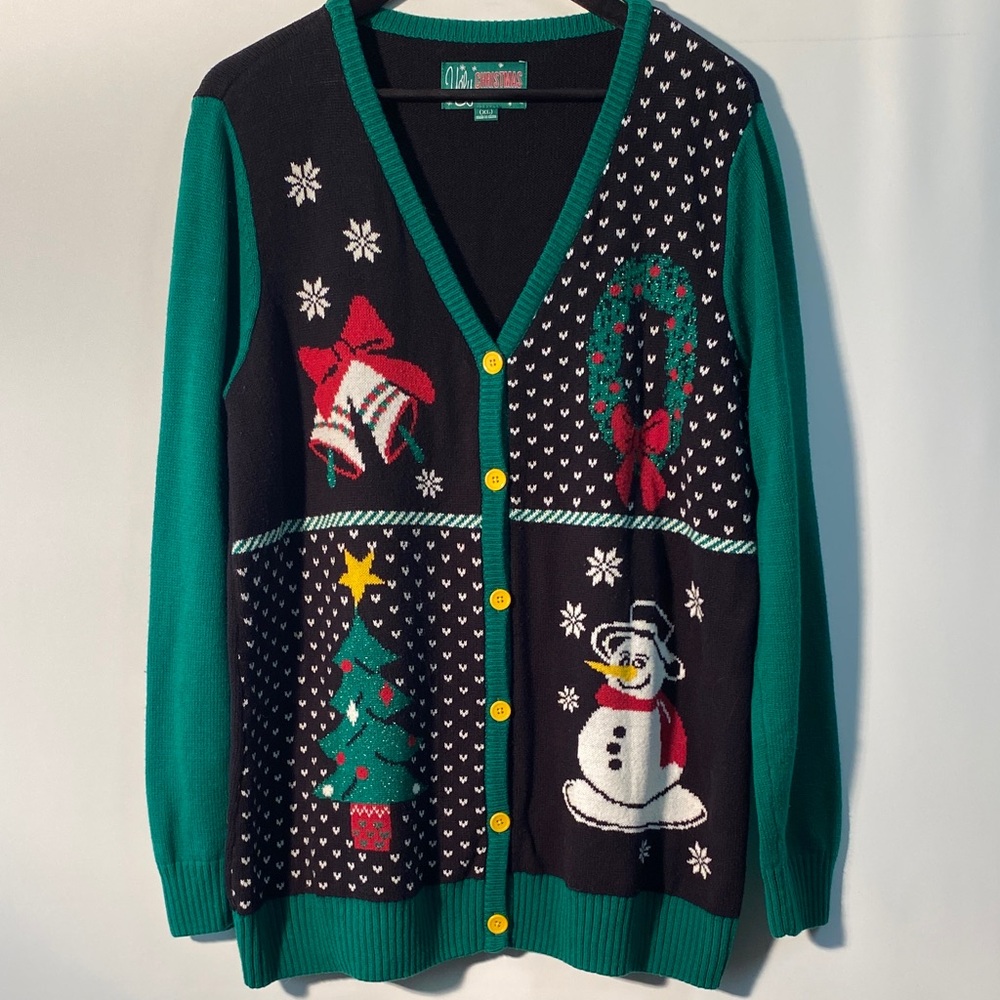 Ugly Christmas Sweater Green and Black Cardigan